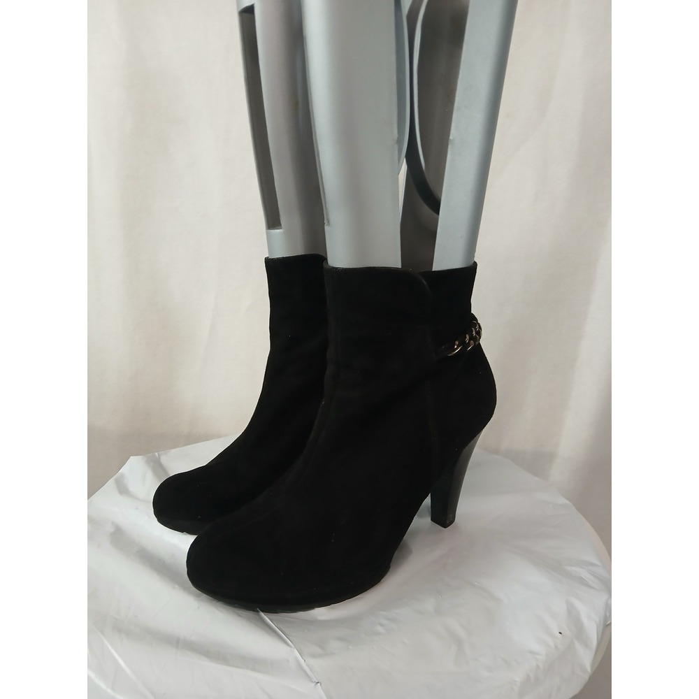 Paul Green Black Suede Chain Ankle Boots Made in Austria Size 7 US